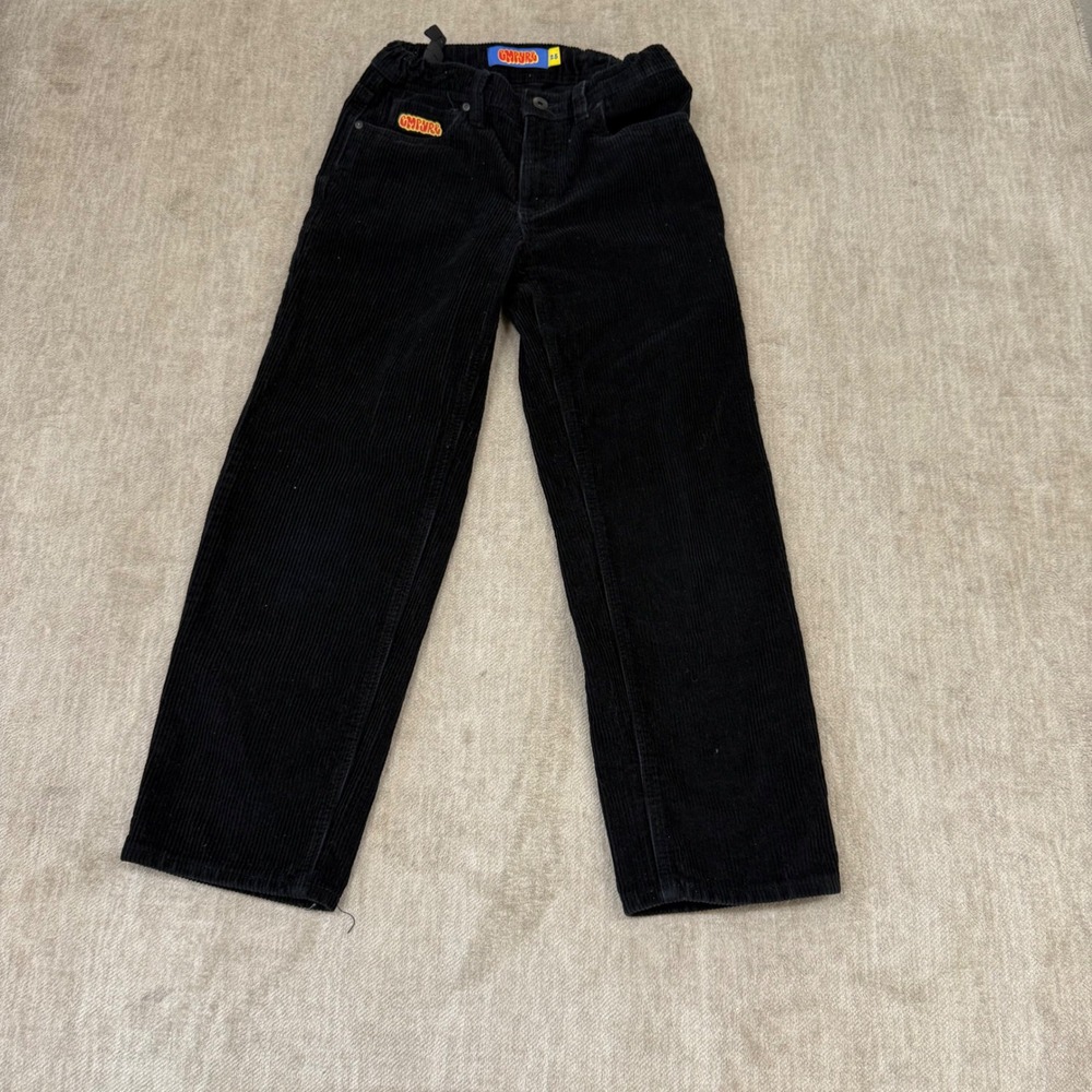 Empyre Mens Black Corduroy Straight Leg Pants Adjustable Waist Logo Size 25